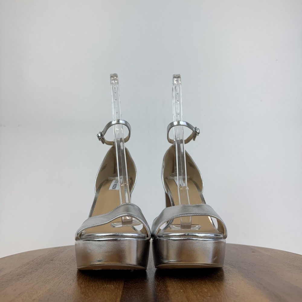 New Womens Steve Madden Spence Sliver Faux Leather Platform Sandal Size 11 M - Picture 3 of 8